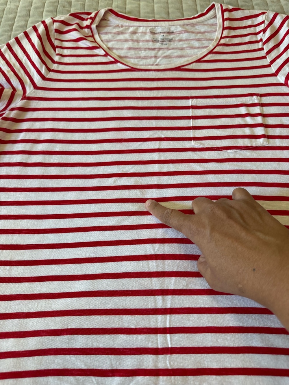 Charter Club Women’s Striped Crochet Lace Hem T-Shirt Red White 100% Cotton Sz M - Picture 7 of 7